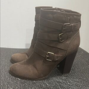 Brown Ankle Boots with Buckle Straps